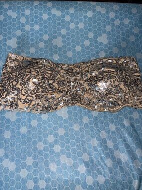Rhonda Shear Nude Sequin Strapless Bandeau